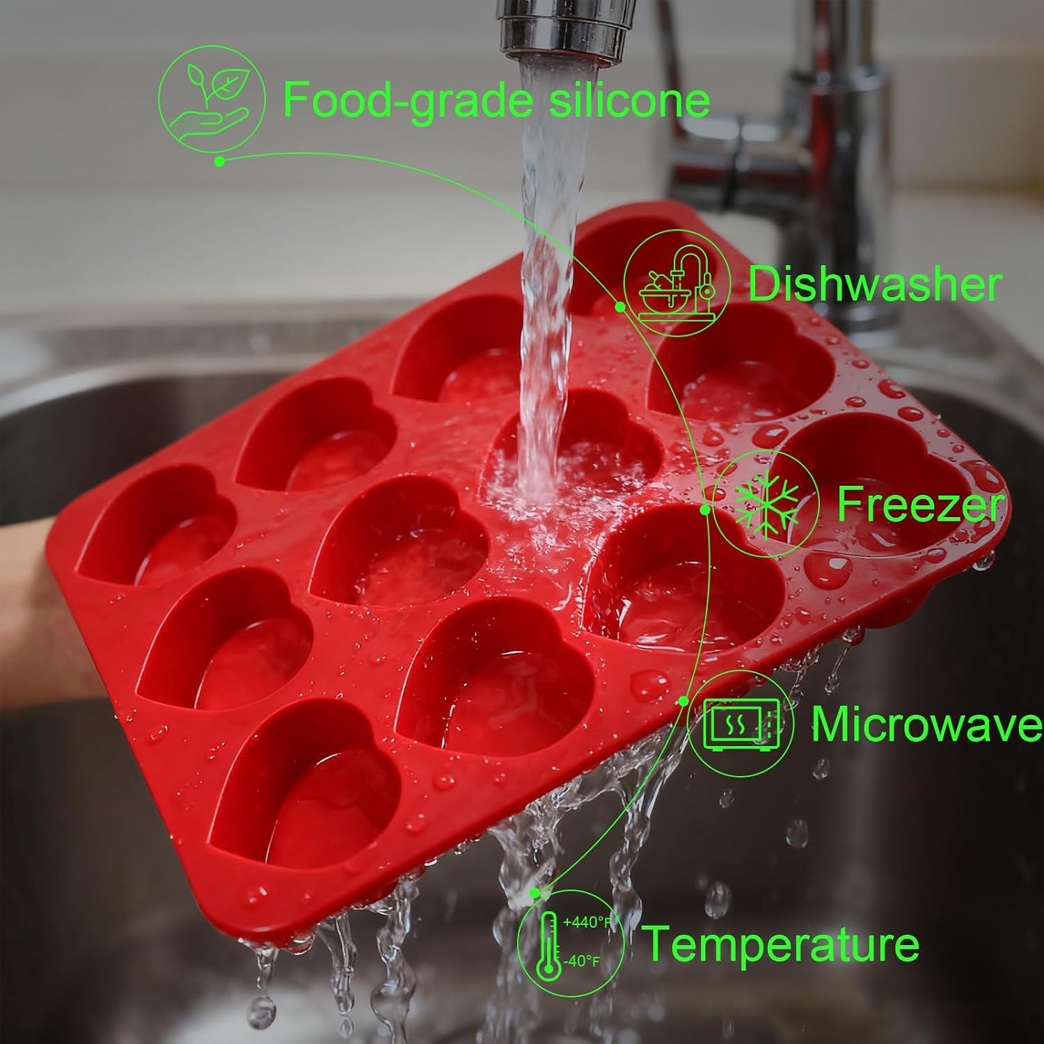2 Pack Heart Shaped Silicone Mold Heart Silicone Muffin Pan 24-Cavity Hearts Molds Cake Nonstick Molds for Baking,Cupcake Pan for Brownies,Tartlets and Egg Bites Cake Chocolate Pudding Candy Cookie
