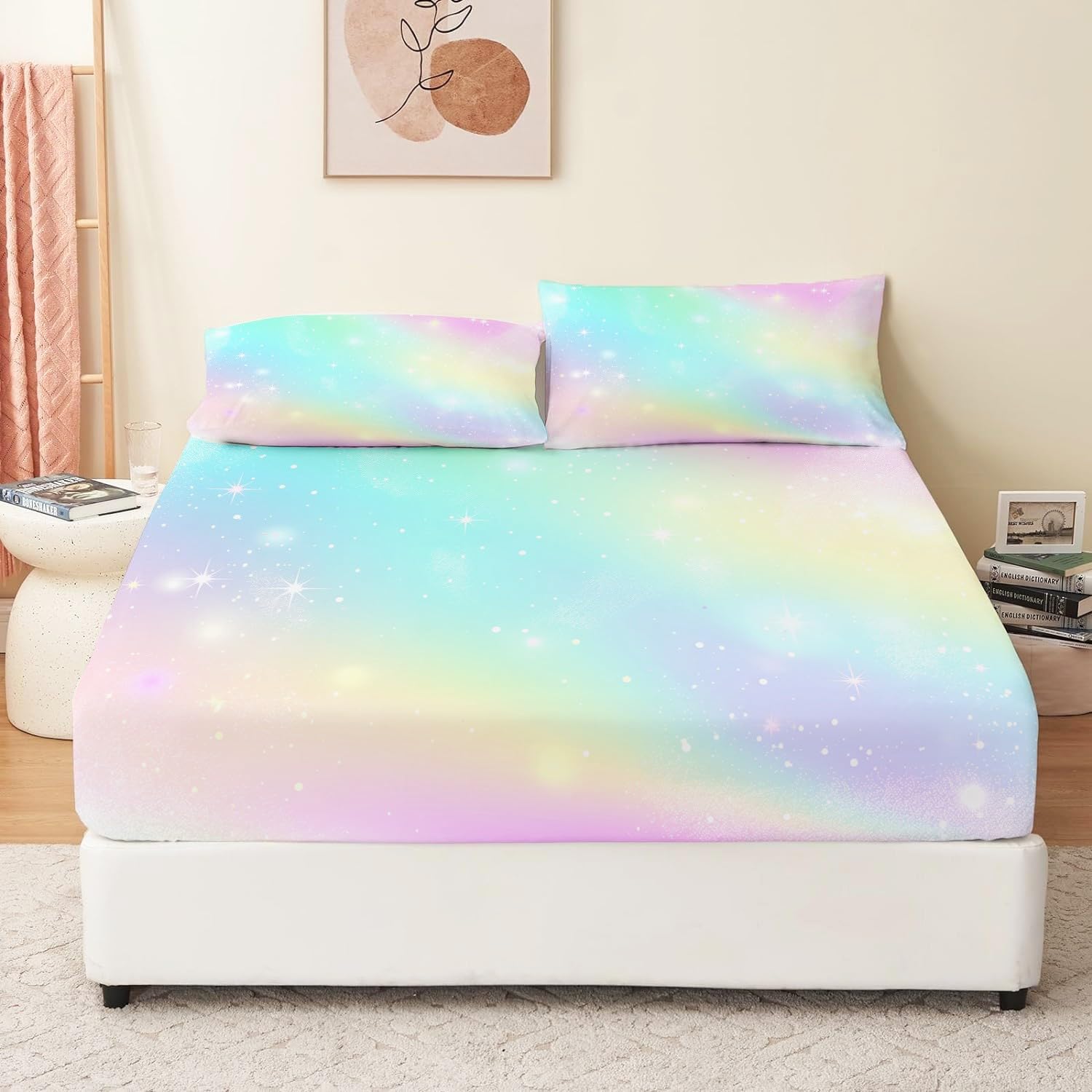 Lenzuolo con angoli arcobaleno con sfondo sfumato Lenzuola con angoli in morbida microfibra spazzolata di facile manutenzione 160 x 200 + 30 cm Lavabili in lavatrice