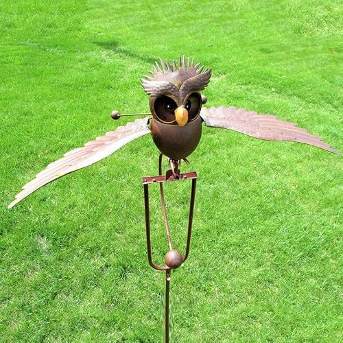Wind Spinners Outdoor for Yard and Garden Wind Powerkinetic Rocking Owl,Metal Windmills Art Owl Kinetic Wind Spinner,Wind Sculptures Decor,Stakes Decorative Owl Decoys to Scare Birds Away(Owl-A)