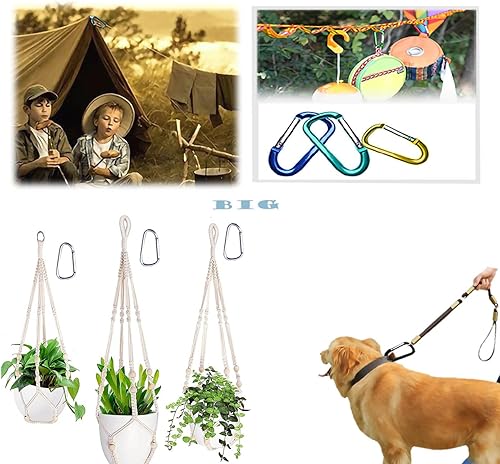 Miniatura 7 de Paquete de 12 mosquetones de aluminio en forma de D, clip de llavero ligero en forma de D de 1.82.22.4 pulgadas, hebillas de mosquetón multiusos con