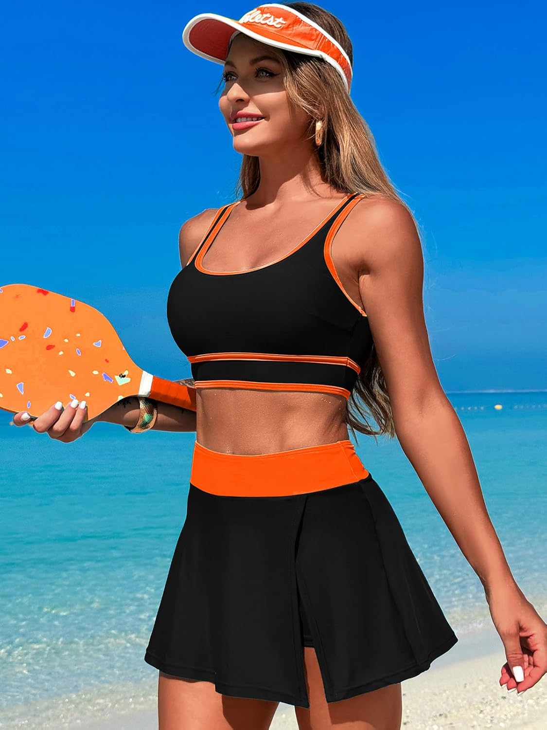 ZRTAK Women's High Waisted Bikini Sets Tummy Control Swim Skirt Two Piece Swim Suit Tummy Control Color Block Bathing Suit