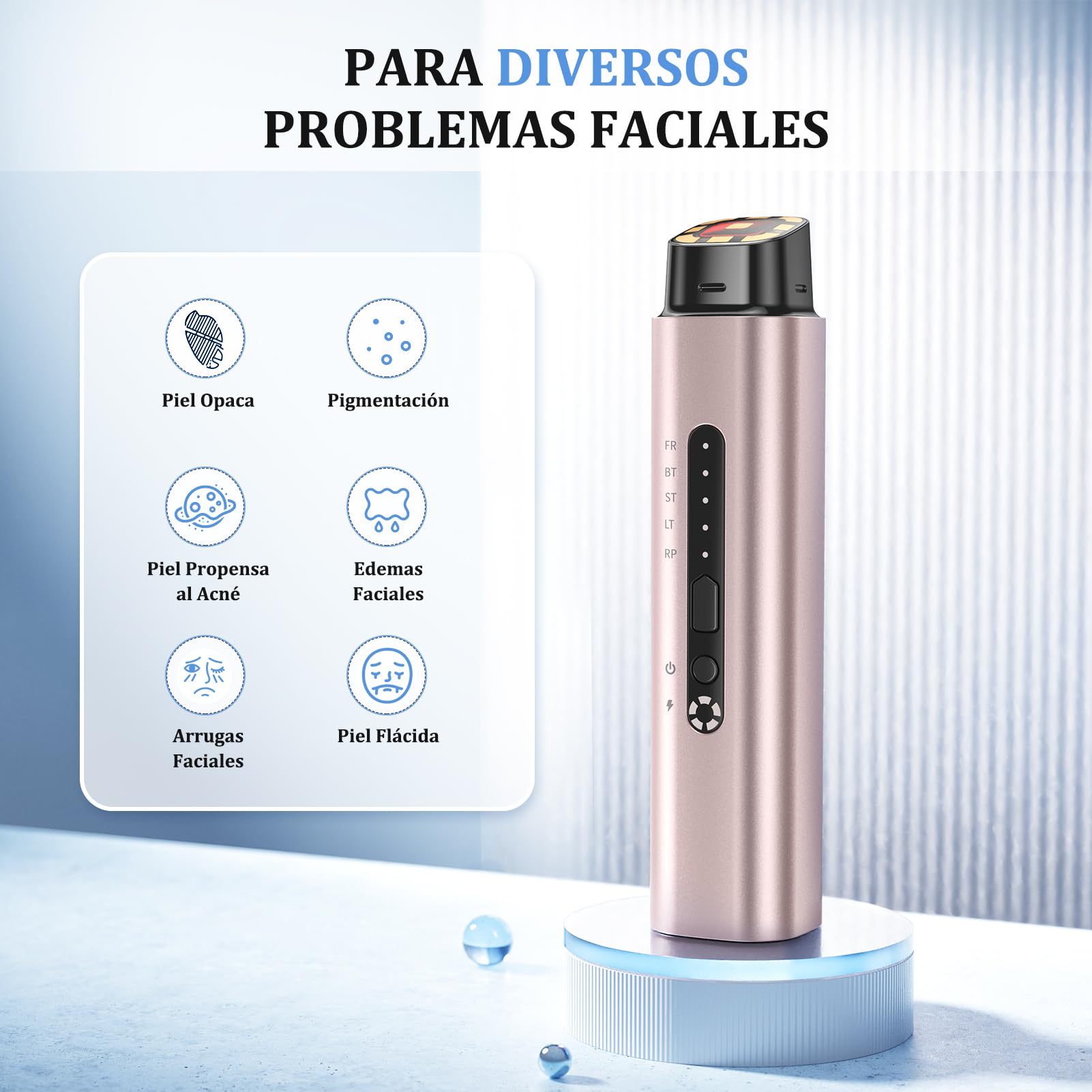 Aparato Radiofrecuencia Facial, 5 en 1 Masajeador Facial de Microcorriente, Dispositivo Eléctrico de Belleza Antiarrugas, Antiacné, Reafirmante y Lifting para Rostro y Cuello