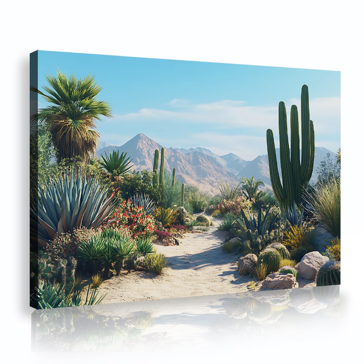 CHERHERART Cactus and Mountains Canvas Wall Art Painting for Living Room Modern Abstract Poster Prints Desert Landscape Canvas Picture Artwork 70x110cm Innerframe
