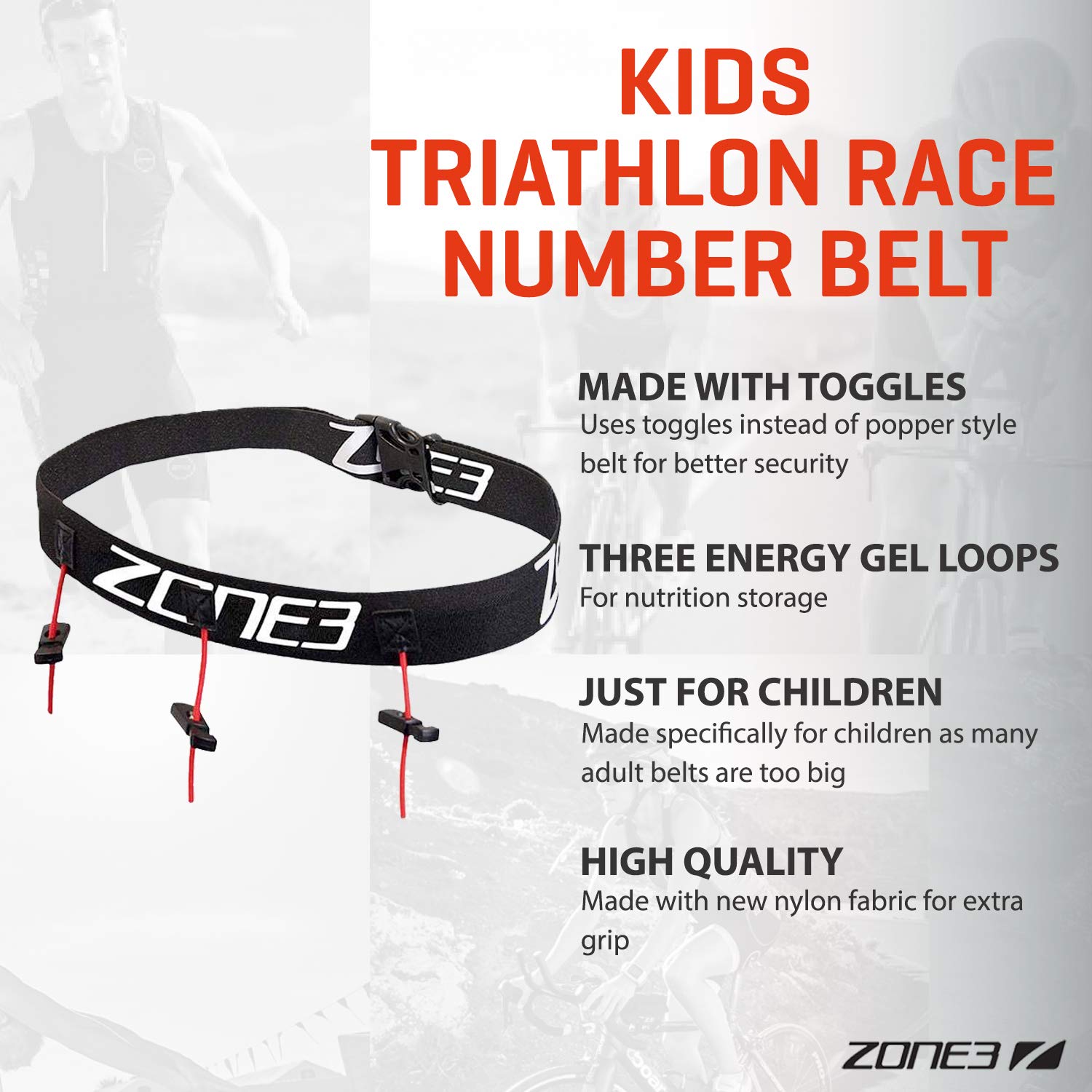 ZONE3 - Cintura dorsale junior | Cintura regolabile per triathlon, ciclismo e corsa | Design adattato ai bambini e ai giovani | Fibbia resistente e facile da usare