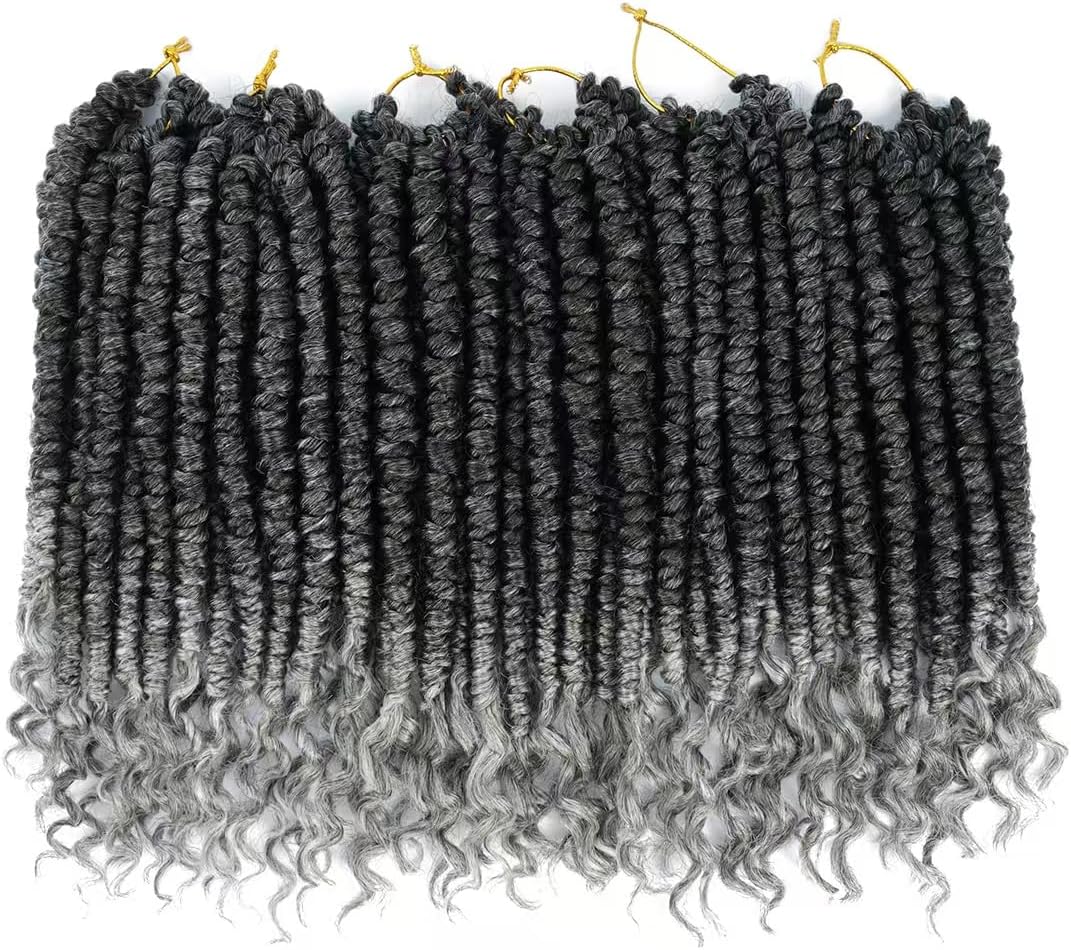 spring Senegalese Twist Crochet Braids Curl End 12 inch Synthetic Twist Grey Crochet Hair For Black Women pro looped hair extensions 6 packs T1B/GREY