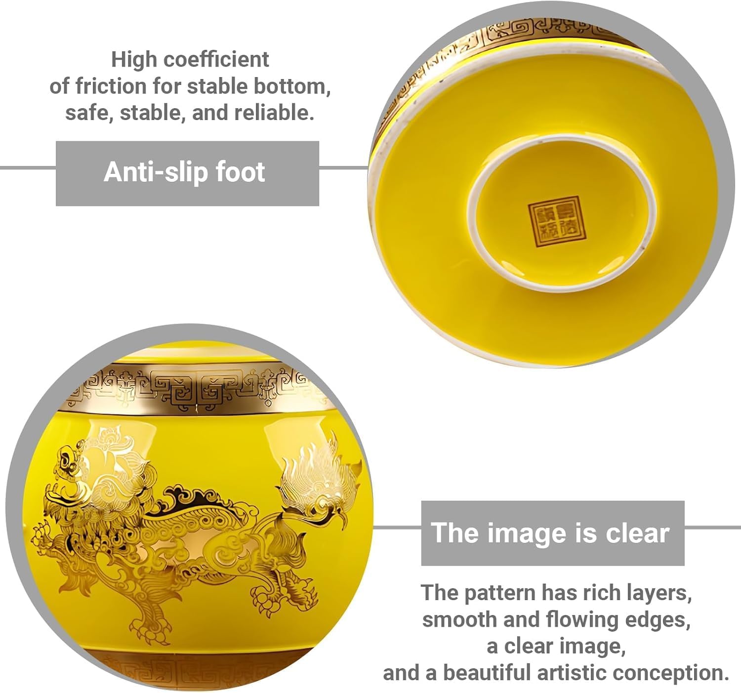 ELEFOCUS Food Dispensers,Ceramic Rice Container, High-temperature fired, portable handle with silicone seal,and hand-carved details(Yellow,5KG)