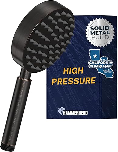 Miniatura 10 de HammerHead Showers® Cabezal de ducha de mano de metal sólido, negro mate, cabezales de ducha de bajo flujo de 1.75 GPM, varita rociadora de 4