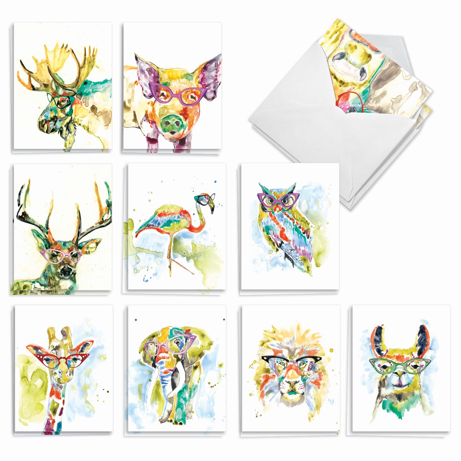 The Best Card Company Assorted Watercolor Blank Greeting Card Box Set - Incl. 20 Notecards + Envelopes, 10 Unique Designs for Thank You, Invitations,