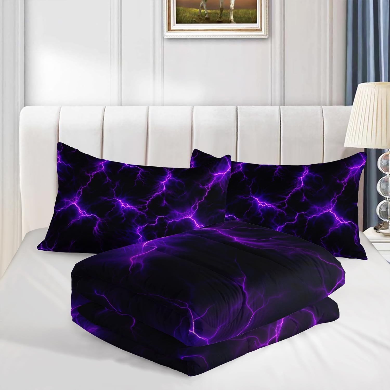 HOSIMA Lightning Comforter Set Twin Size Bedding,Abstract Neon Game Bedding Sets for Boys,Gaming Comforter Sets for Boys Girls Gamer Room Decor,Fashion Cool Kids Bedding with 2 Pillowcases. image 5