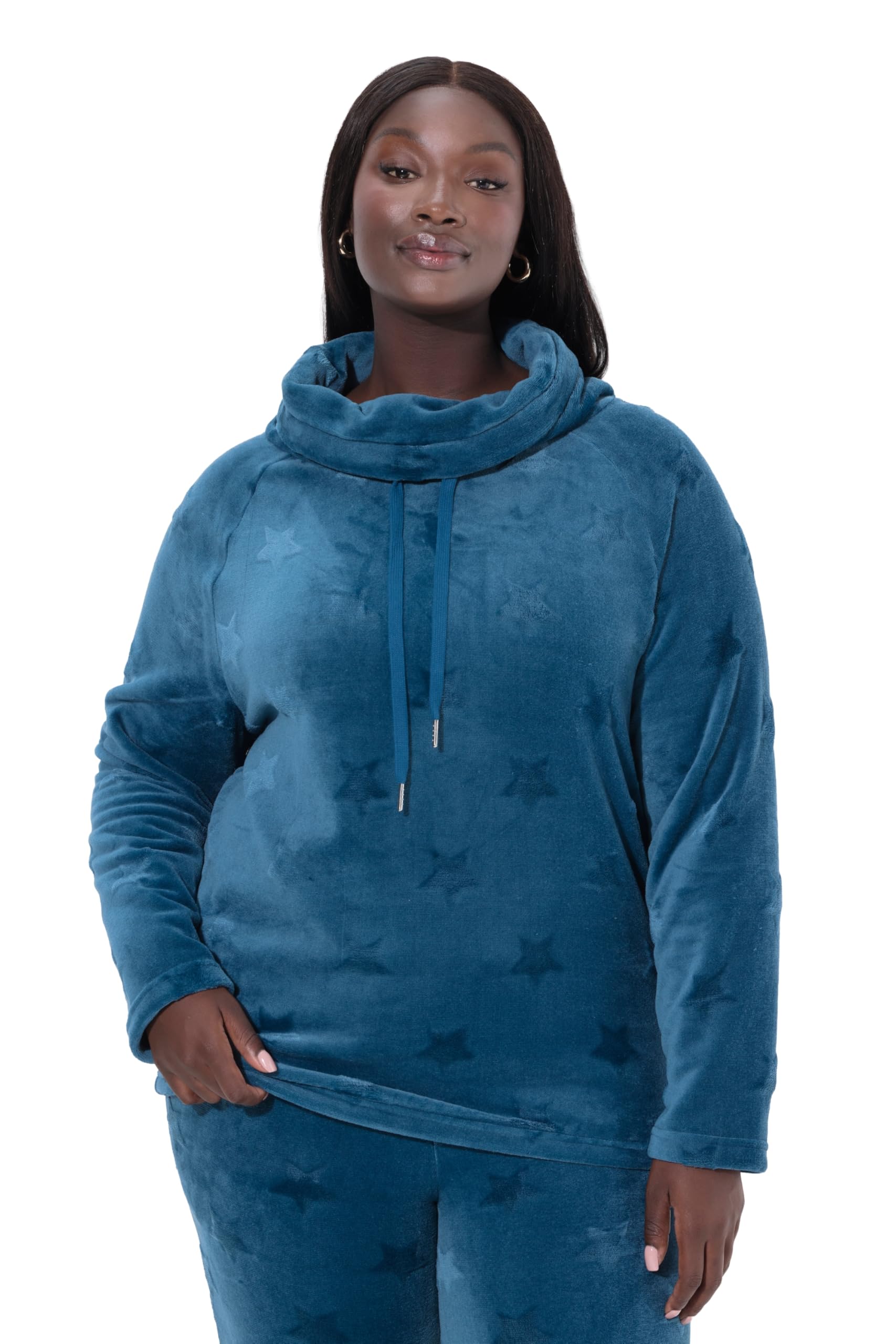 Ulla Popken Damen große Größen Übergrößen Plus Size Homewear-Sweater, Sternenstruktur, Langarm 798055