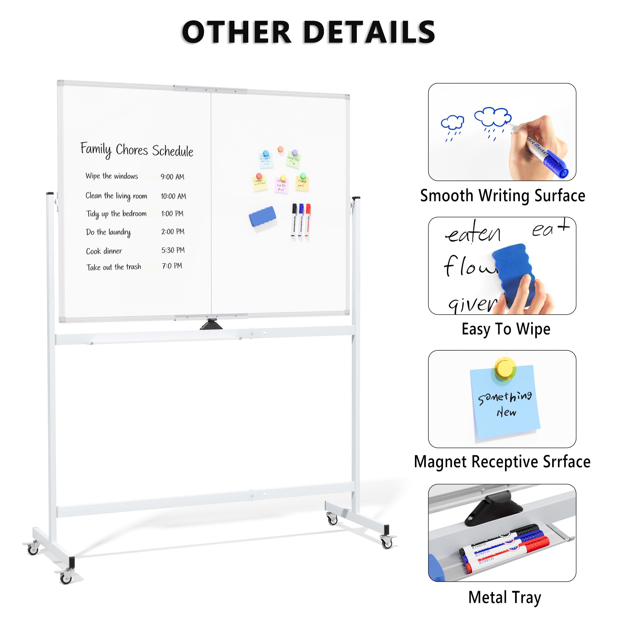 Neatsure Tablica zwijana, 112 x 81 cm, stojąca, mobilna, biała tablica na kółkach, duża, przenośna, dwustronna magnetyczna tablica suchościeralna ze stojakiem