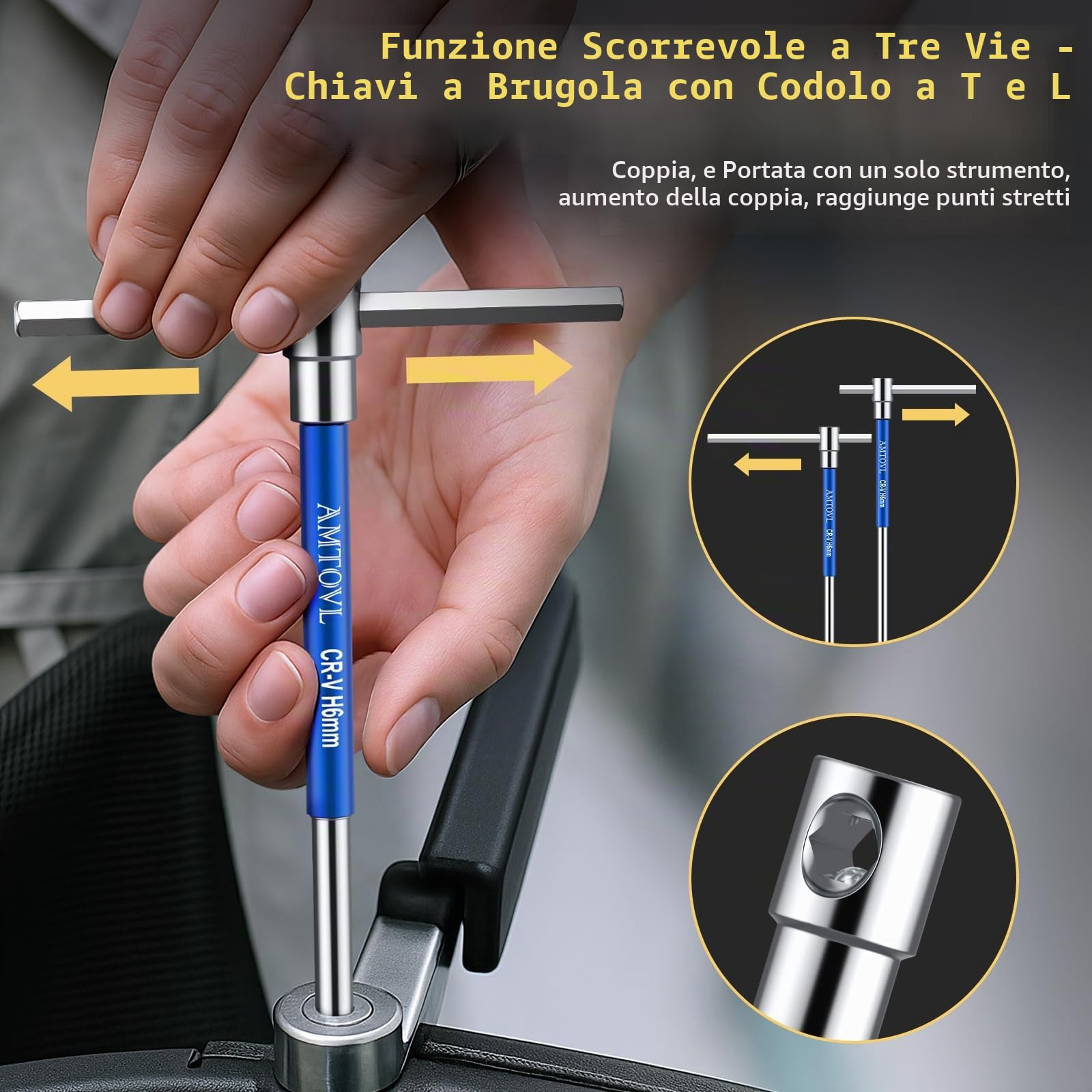AMTOVL 10 Pezzi Chiavi a Brugola con Impugnatura a T 2-10 mm T Handle Chiavi Esagonali Maniglia a Rotazione Rapida con Ripiano di Stoccaggio Strumento di Cacciavite, Materiale CRV Cromato (Blu)
