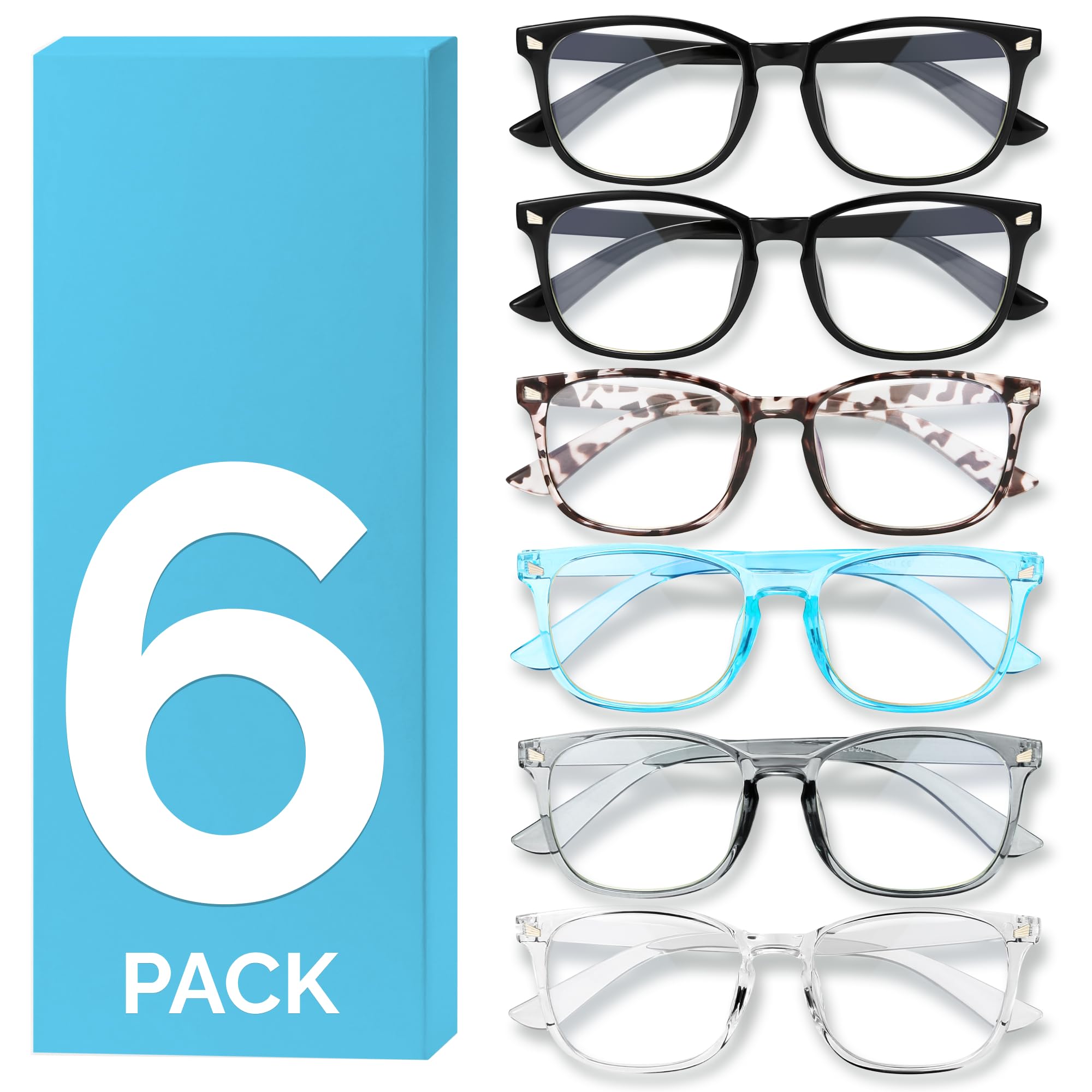 MIGSIR Lot de 6 paires de lunettes anti-lumière bleue pour jeux sur ordinateur, lunettes tendance anti-fatigue oculaire pour homme et femme
