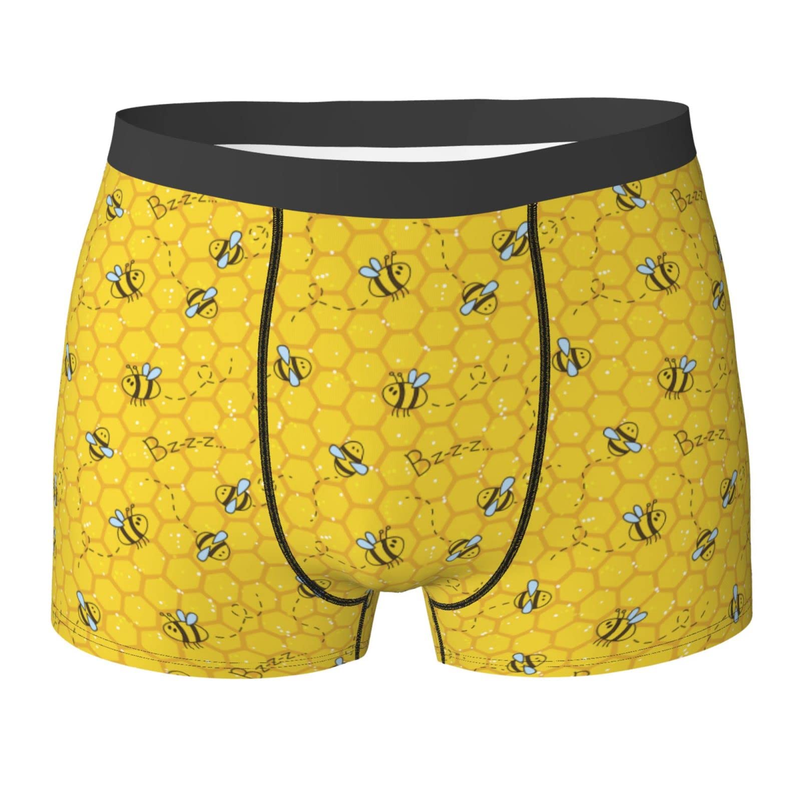 Oudrspo Cute Honey Bee Pattern Men's Underwear Boxer Briefs With Elastic Waistband for Men Teens