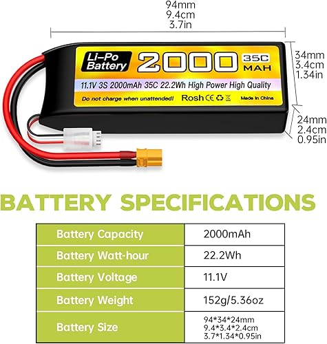 Miniatura 3 de sea jump 3S Lipo Batería 11.1V 2000mAh 35C con enchufe XT30 y cable de carga USB adecuado para coche RC, camión, barco RC, avión cuadricóptero,