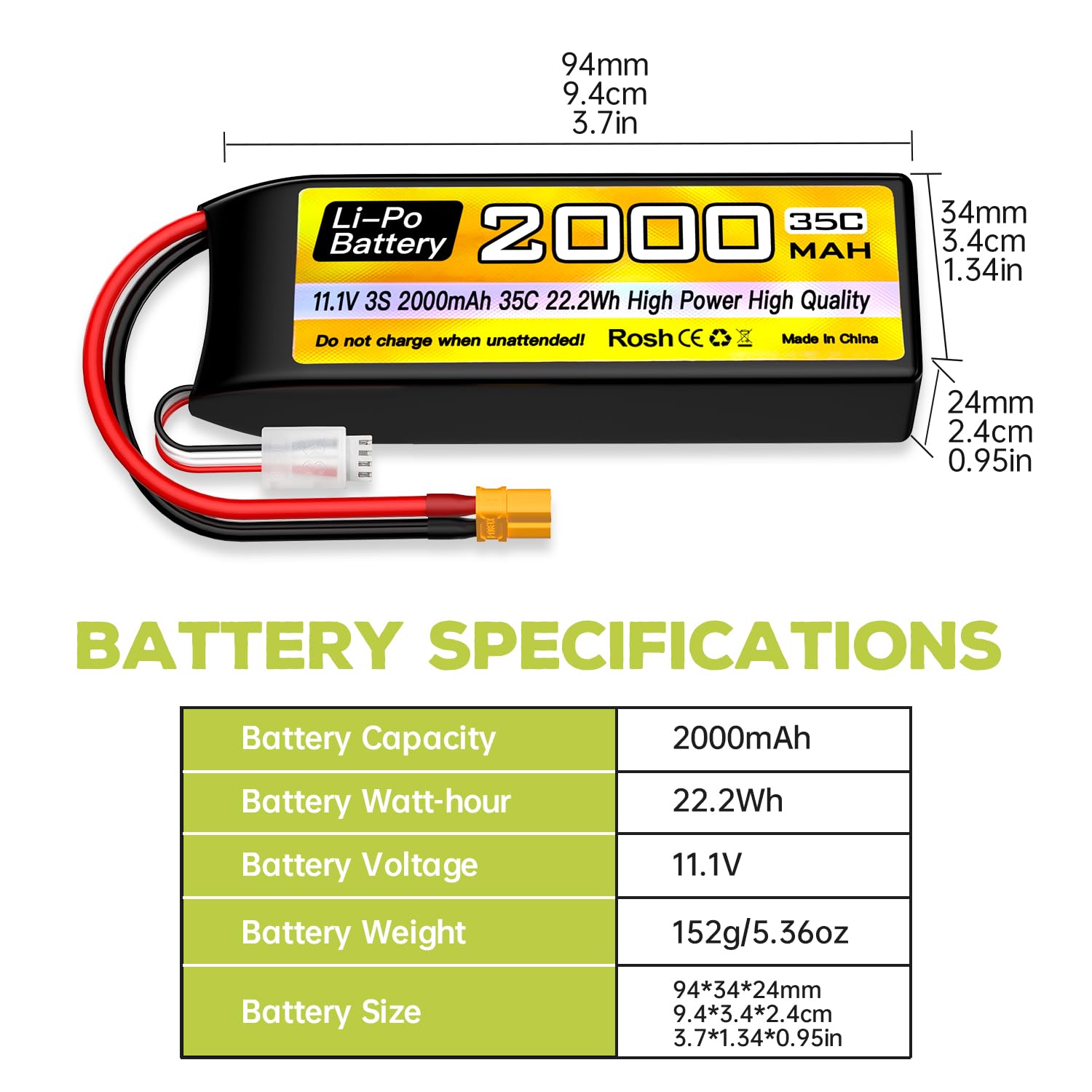 2PCS 3S Lipo11.1V 2000mAh 35C Batería con Enchufe XT30 con Cable de Carga USB para Buque de Control Remoto de Camiones automotrices RC vehículo de Cuatro rotores RC dron FPV