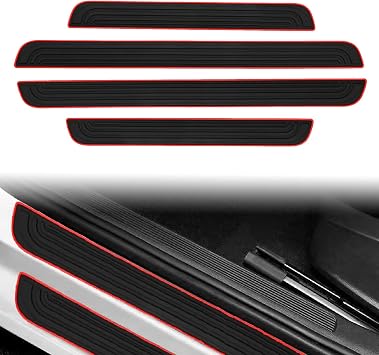 4 Pieces Universal Car Door Sill Protectors Anti Scratch and Waterproof Door Edge Guards for Car Truck SUV PVC Threshold Protector Cover Black with Red Edge