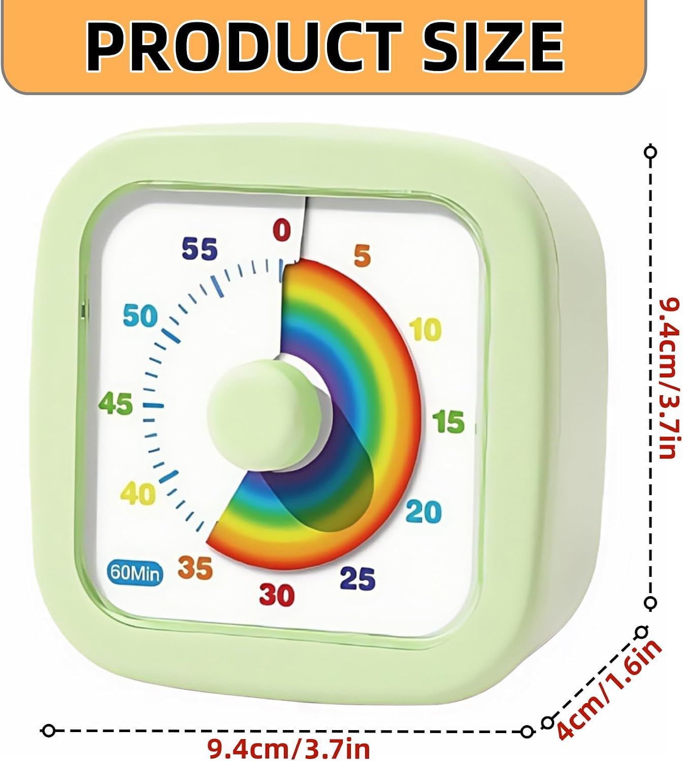 Visual Timer with Cute Rainbow - 60 Minute Countdown Timer for Classroom Home Office, Pomodoro Timer for Kids with ADHD, Time Management Tools (Green)