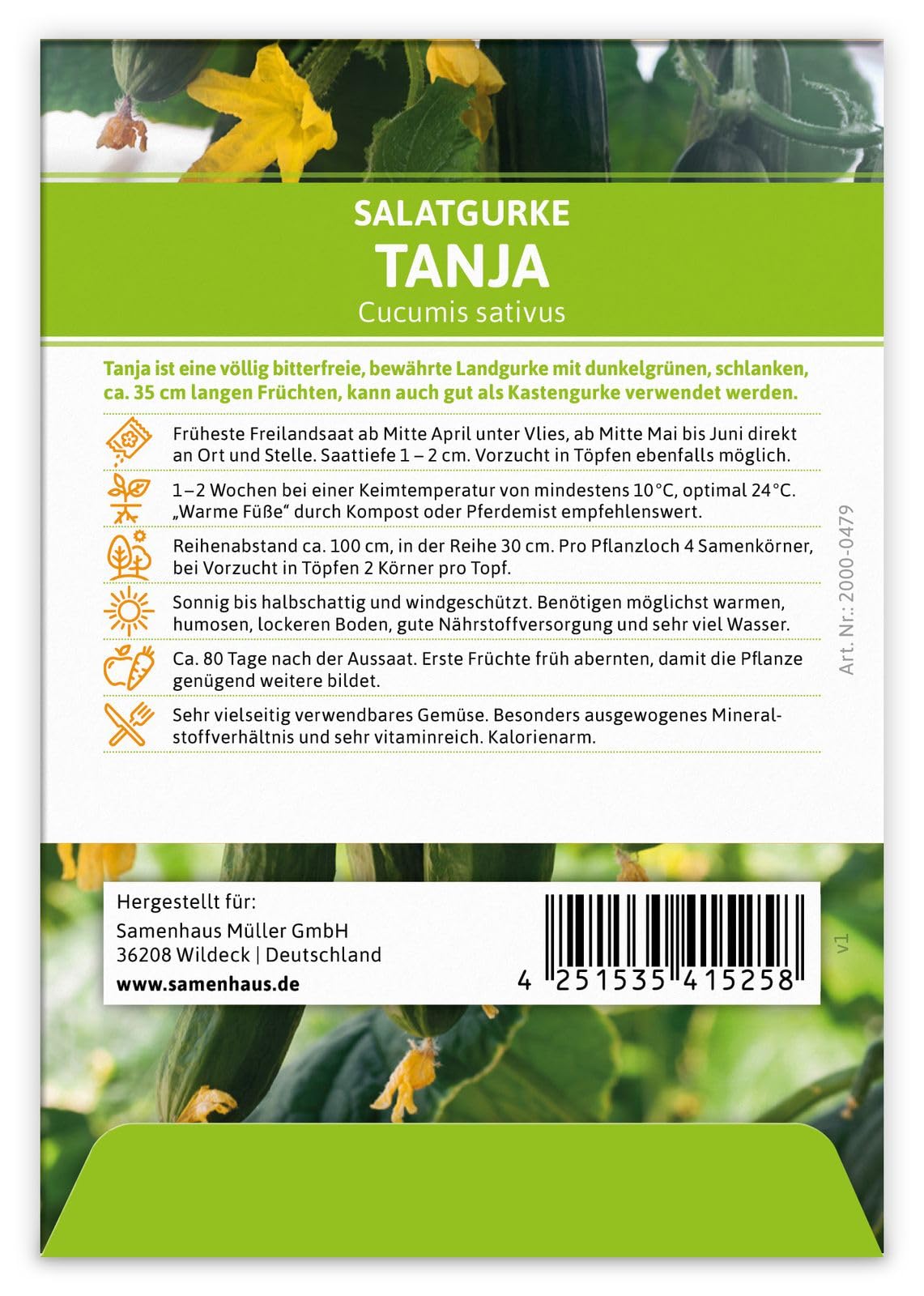 FLORTUS 2000-0479-100x Salatgurke Tanja (100 Stück) (Salatgurkensamen)