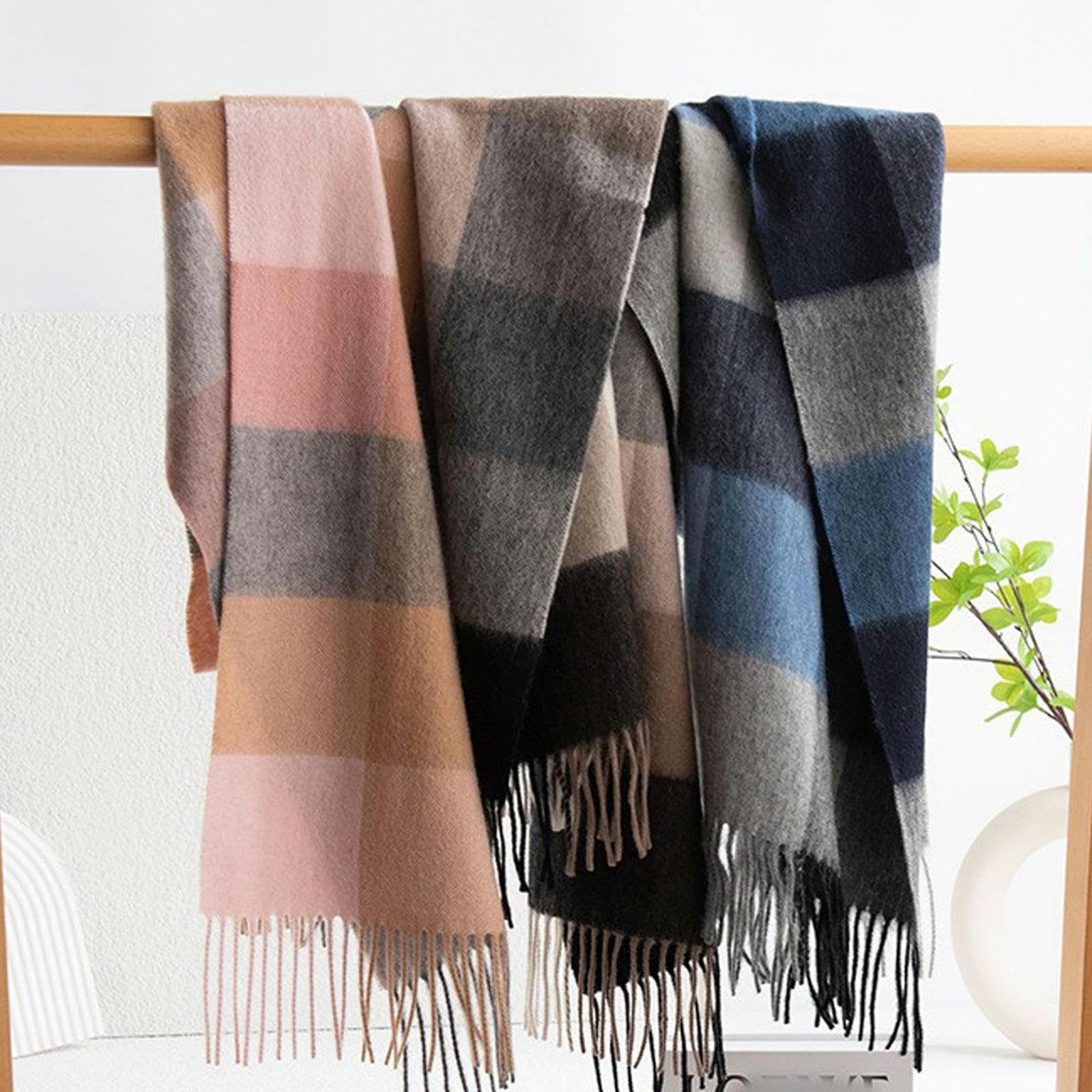 Sciarpa Donna in Cashmere Scozzese, Colorata e Calda per Autunno Inverno - Azzurro - 30 * 180 Cm