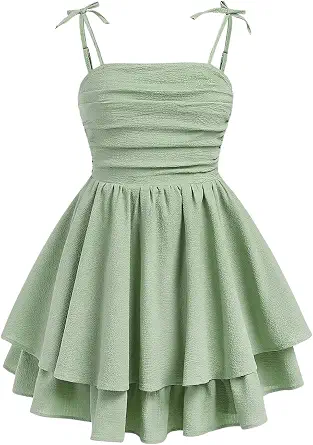Shenhe Girl's Smocked Ruched A-Line Swing Layered Flowy Cami Short Dress