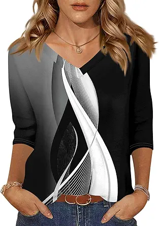 HTHLVMD Womens 3/4 Length Sleeve Tunic Tops Summer Fall Outfits 2025 Three Quarter Sleeve Casual V Neck T Shirts for Women