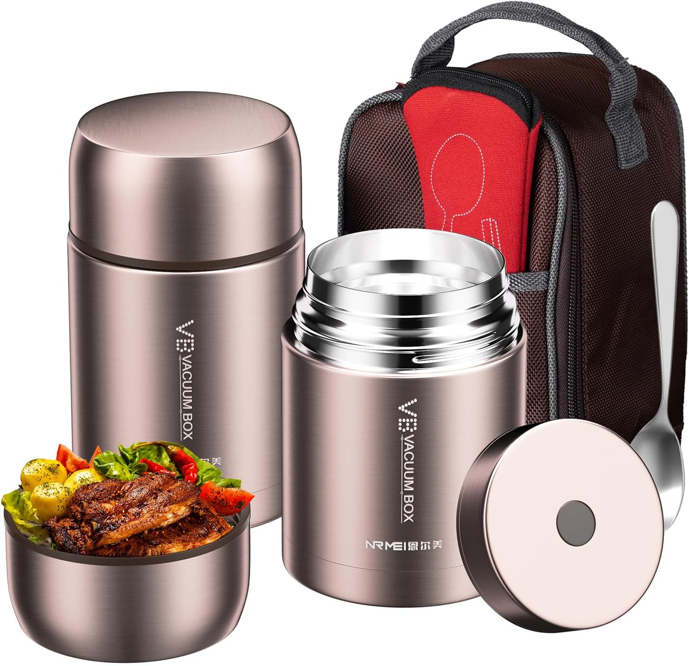 32oz Vacuum Insulated Food Jar for Hot Food and Cold Food, Wide Mouth Leak-Proof Soup Jar with Spoon & Stainless Steel Lunch Containers for Adults