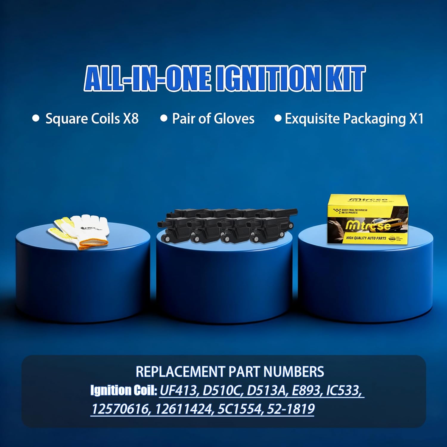 8PCS UF413 Square Ignition Coil Pack Compatible with Chevrolet GMC Cadillac Silverado Tahoe Suburban Sierra Yukon Avalanche Impala Camaro Corvette 5.3L 6.0L 6.2L V8, Replaces D510C 12570616 12611424