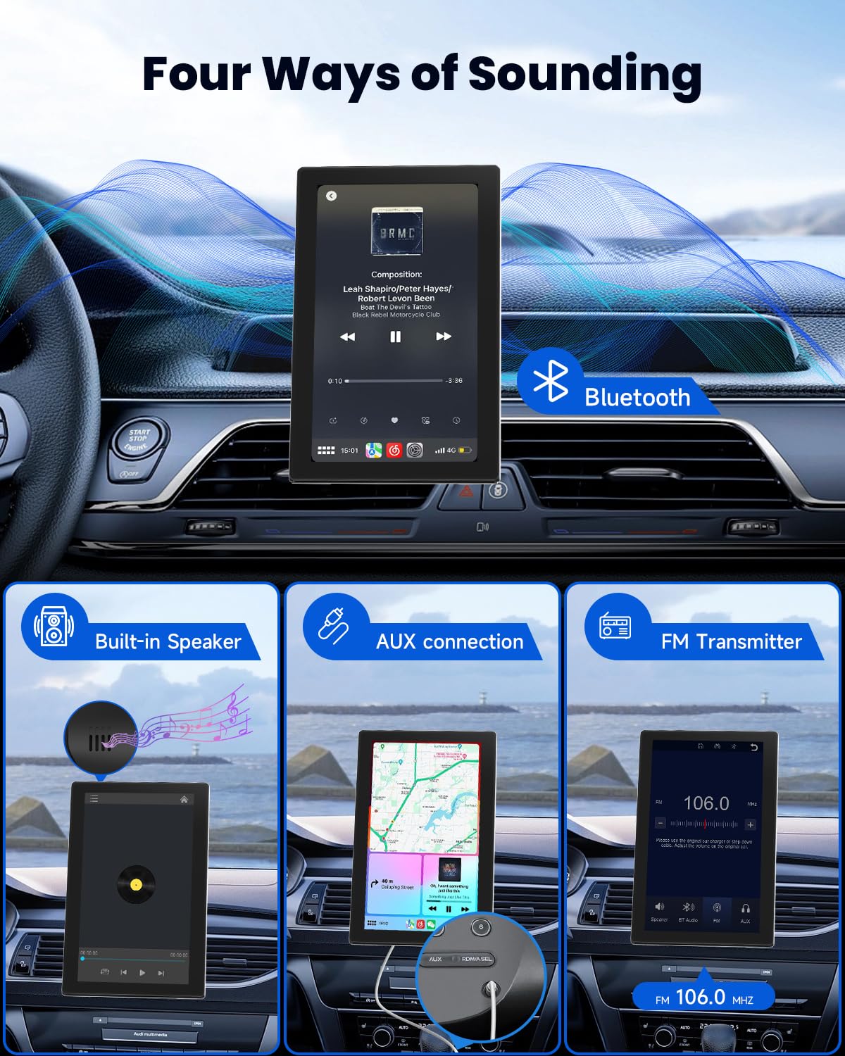 Spedal 7" CarPlay Screen con Android Auto, CL798 Touchscreen Portatile con Modalità Ritratto e Paesaggio, Staffa Magnetica, Navigazione, Collegamento Specchio, Bluetooth, Controllo Vocale