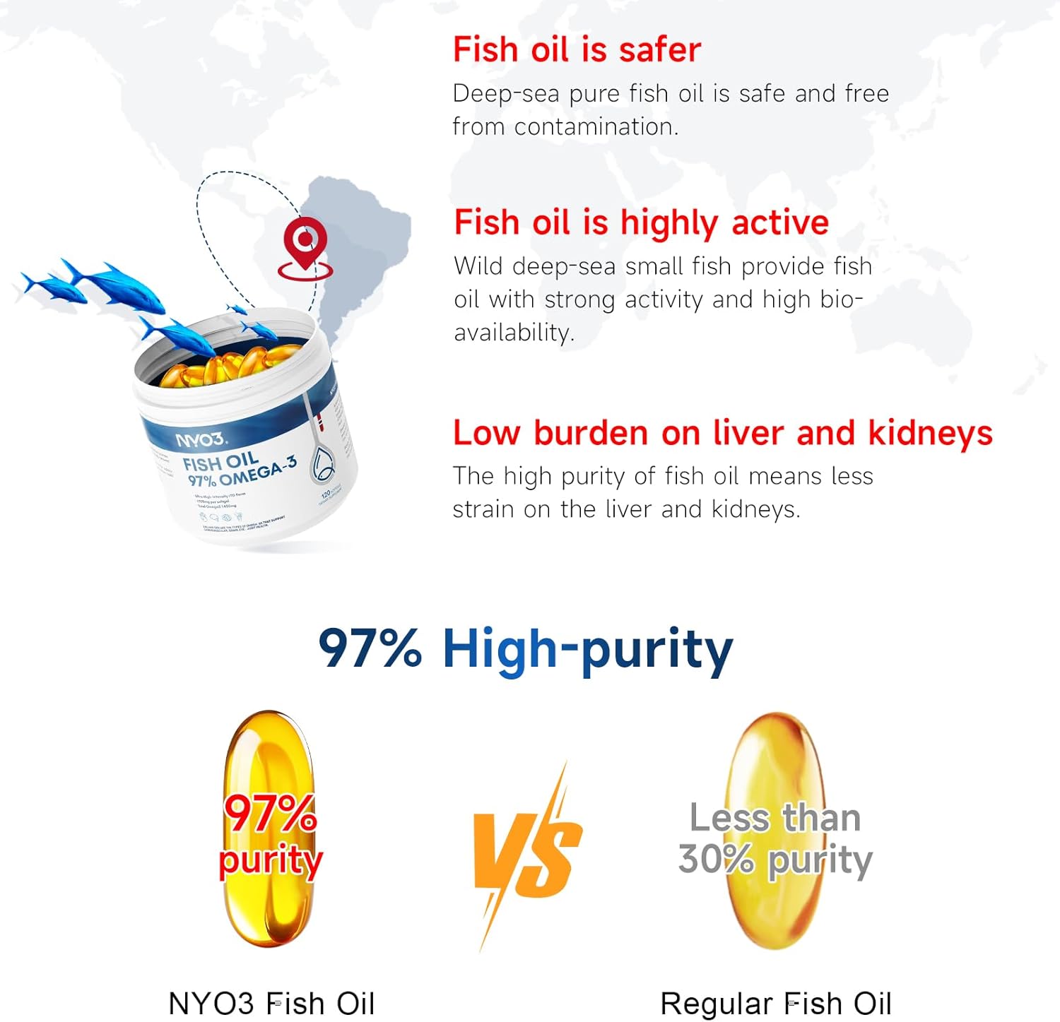 NYO3 Omega 3 Fish Oil 1500mg with DHA & EPA, 97% High-Potency Omega 3 Fatty Acids,Support Heart, Brain & Joint Health,No Fishy Aftertaste,Non-GMO,120 Softgel (Product Nearing Expiration)