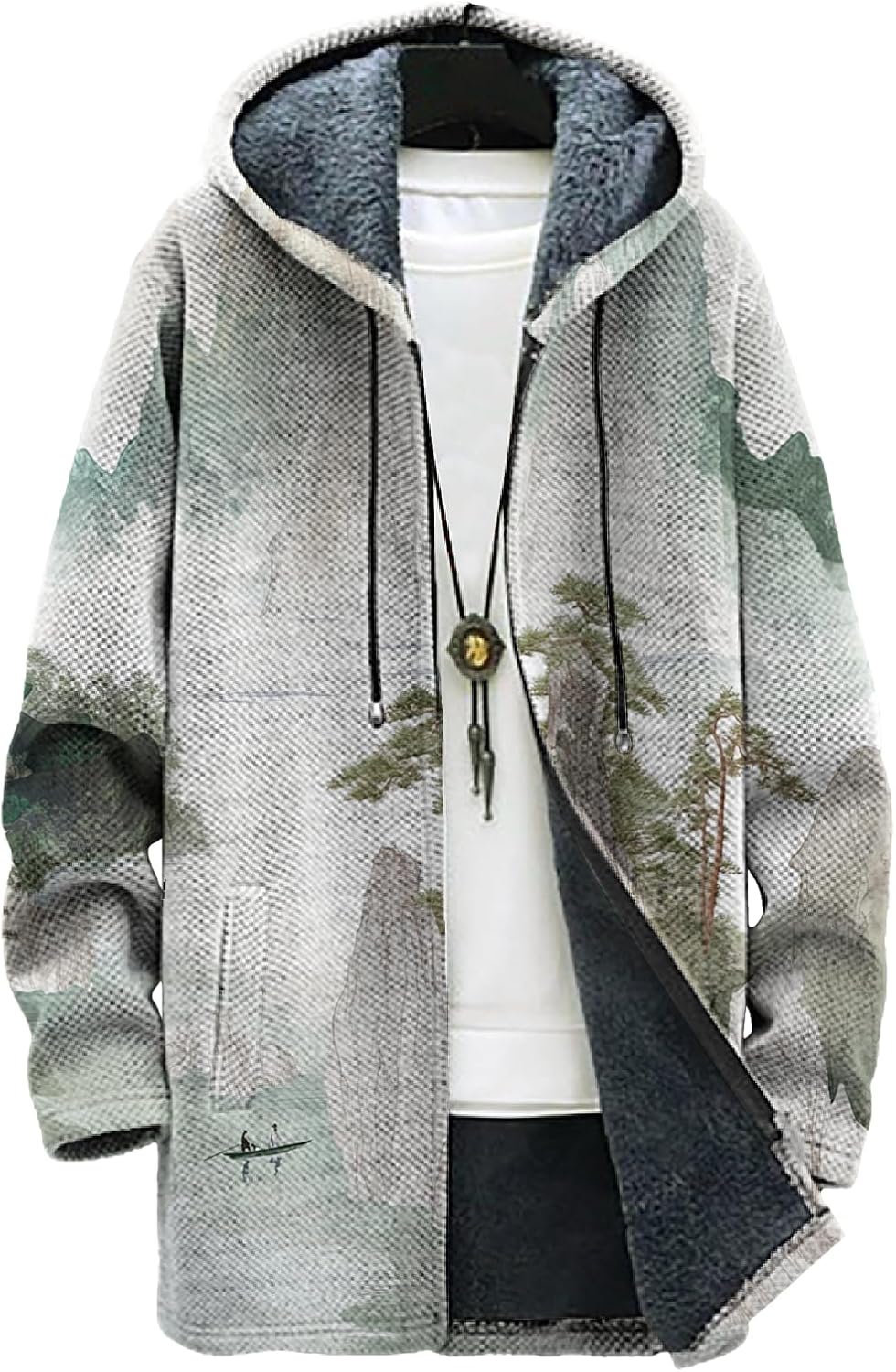domirica Mens Hooded Cardigan Zip Up Long Sleeve Sweater Hoodie Winter Plus Size Coat with Pockets