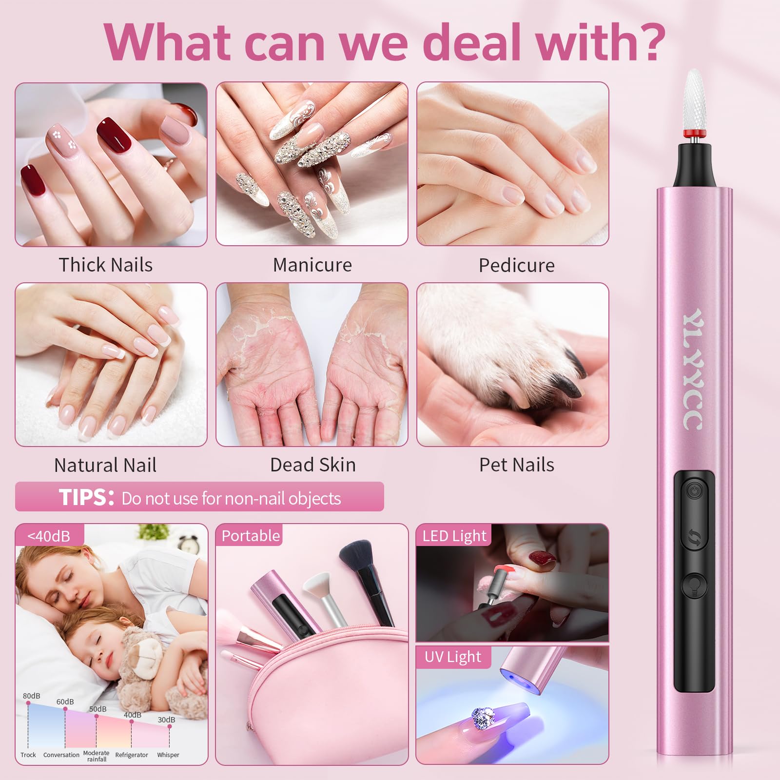 【Kabelloser Nagelbohrer Elektrische Feile mit UV-Nagellampe】Professionell für Acrylgel-Tauchpulvernägel, tragbare Nagelbohrmaschine Kit für Maniküre Pediküre Nagelset Wiederaufladbar Leicht