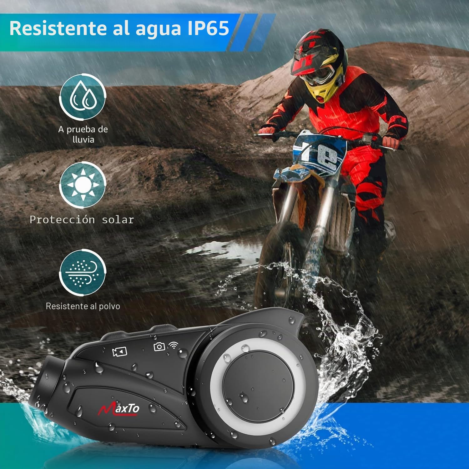 MAXTO M3 Intercomunicador Bluetooth para Casco de Moto con Cámara | Alcance 1000m para 6 motoristas, asistente vocal, impermeable, navegación GPS, compatible tarjeta TF hasta 128G
