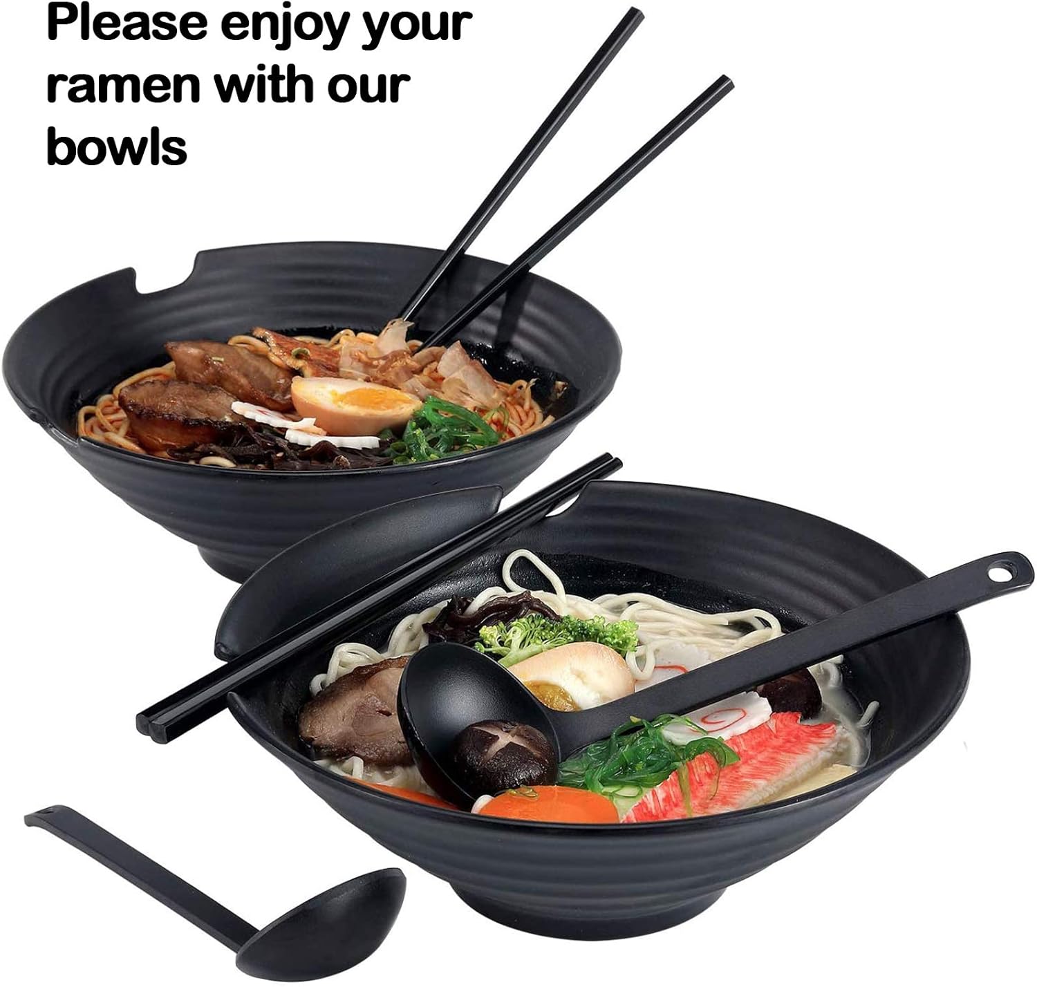 4 Sets Ramen Bowl set (Black Melamine Large Noodle Bowls),37 oz Japanese Style Soup Bowls Set with Chopsticks and Spoons for Soup, Cereal, Rice, Udon, Asian Noodles