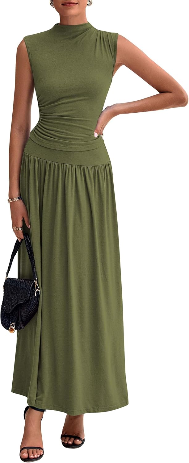 PRETTYGARDEN Womens Skirt Sets 2025 Summer Ruched Tank Tops Ruffle Maxi Skirts Wedding Guest Matching 2 Piece Outfits