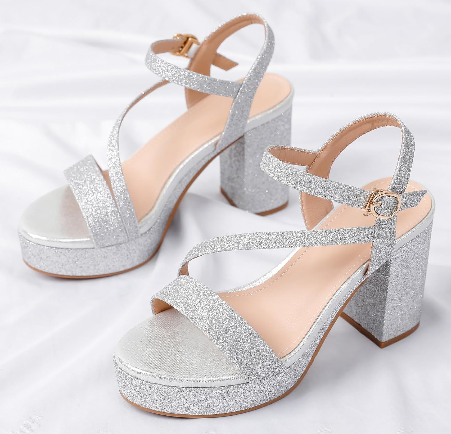 DADAWEN Platform Heels for Women High Block Chunky Open Toe Ankle Strap Heeled Sandals Wedding Party Evening Prom Dance Dress Pump Sandals Shoes - Image 4