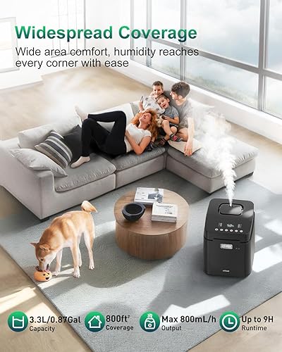 Miniatura 3 de Mifasol Humidificador de acero inoxidable, 3.3L0.87 galones humidificadores de vapor caliente para dormitorio, 800 pies cuadrados, humidificadores
