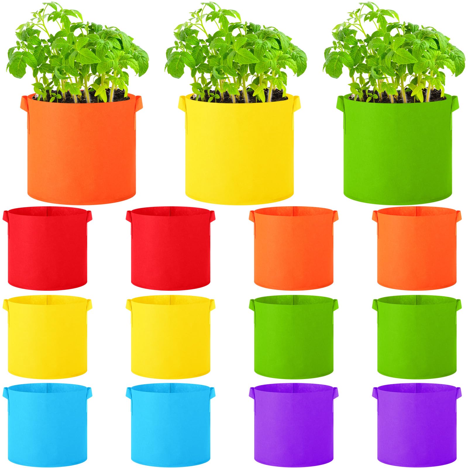 Ziliny 12 Pcs Multicolor Plant Grow Bags Large Grow Bags Fabric Planter Thickened Non Woven Fabric Pots with Handles for Indoor Outdoor Garden