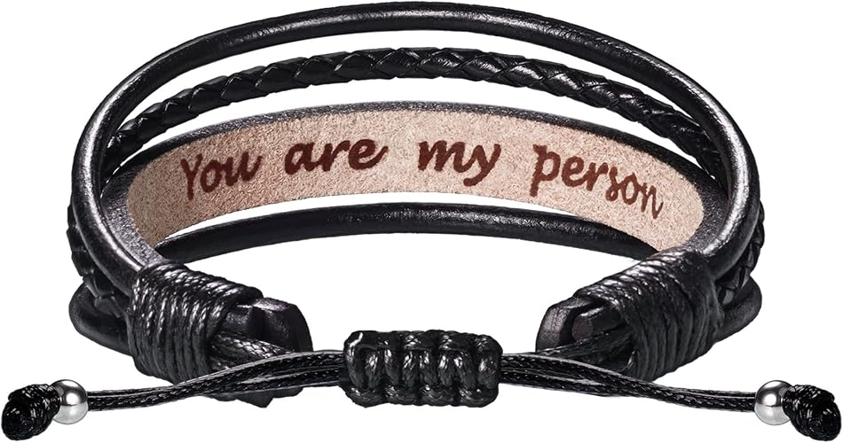 Leather Bracelets for Men Women Inspirational Gifts for Him Her Handmade Black Braided Motivational Birthday Gift for Boyfriend Husband Dad Anniversary Christmas Mens Stocking Stuffers