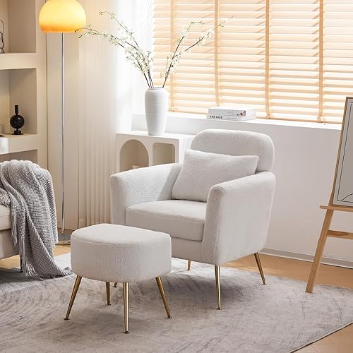 JINS&VICO Juego de silla decorativa y otomana, sillón moderno con respaldo y almohada, silla tapizada individual de ocio, silla de barril con pies