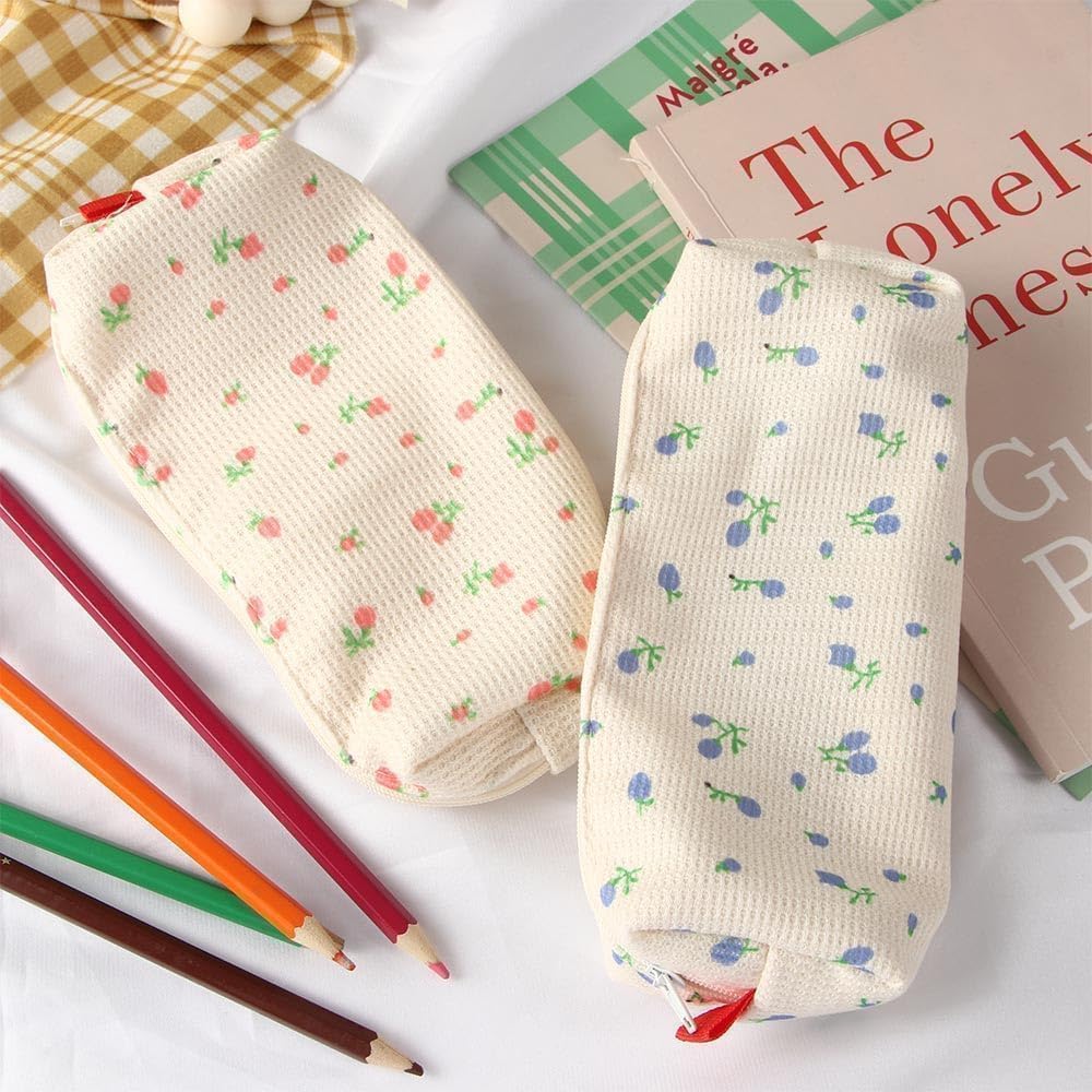 Gammaeon Pink Floral Cute Pencil Case, Canvas Pencil Pouch - Image 3