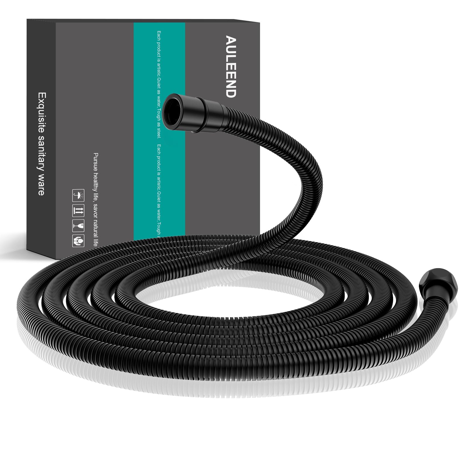Manguera de ducha encriptada de 78 pulgadas (2 m) de acero inoxidable 304 extra larga manguera de ducha de repuesto Extensión de manguera de cabezal de ducha de mano - negro