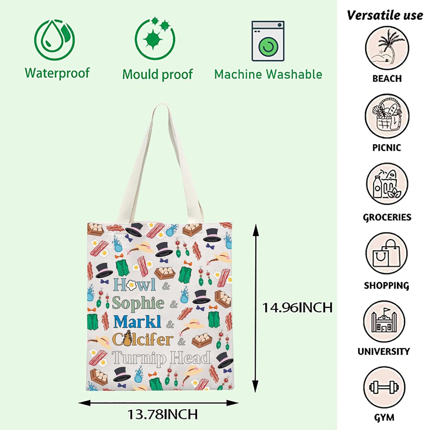 FOTAP Howl's Merch Calcifer Lover Gift Tote Bag Anime Lover Gift Sophie Inspire Handbag image 4