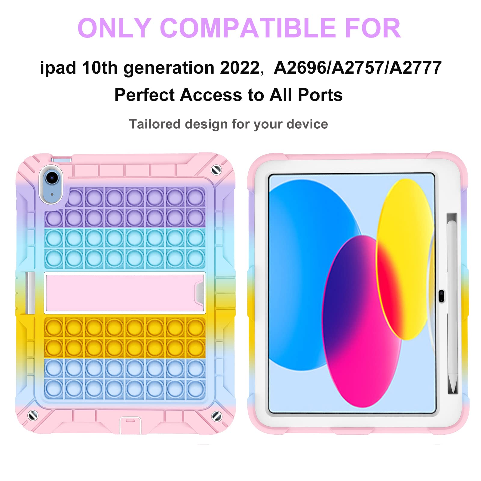 XZC Case for iPad (A16) 11th Generation 11 Inch 2025/ iPad 10th Generation 10.9 Inch 2022, Heavy Duty Shockproof Rugged Protective Case with Pencil Holder and Strap (Rainbow 1)