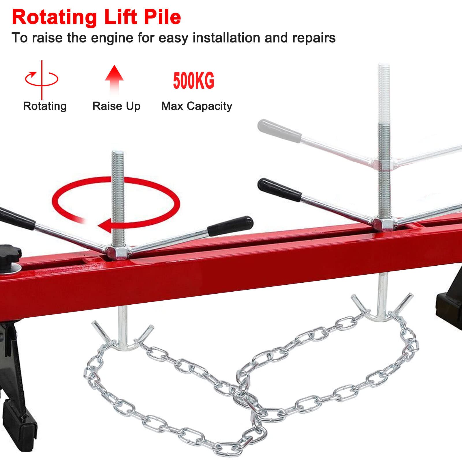 Soporte Puente Nivelador Ajustable para Motores y Transmisiones de Vehículos Pesados con Capacidad de 500 kg Incluye 2 Cadenas de Fijación y Almohadillas Antideslizantes Herramienta Talleres Mecánico