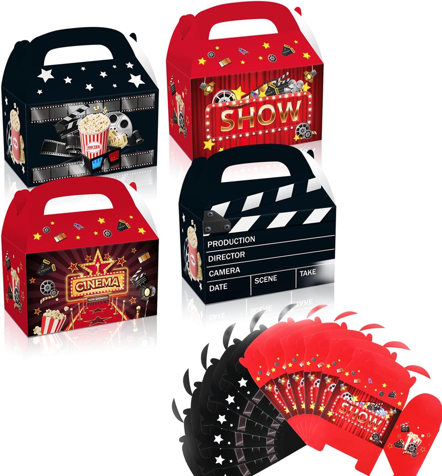 Roontin12pcs Movie Night Popcorn Boxes - Movie Night Party Supplies Hollywood Cinema Party Candy Containers Party Favor Boxes for Popcorn and Candy Delights