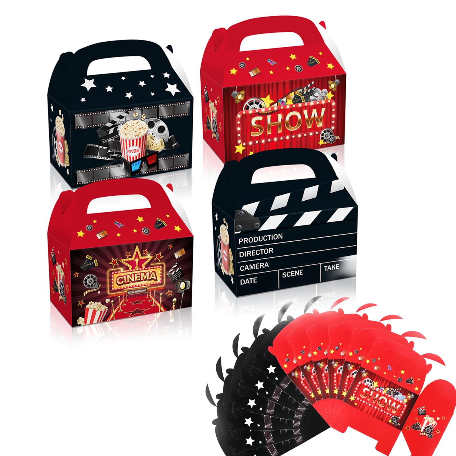 Roontin12pcs Movie Night Popcorn Boxes - Movie Night Party Supplies Hollywood Cinema Party Candy Containers Party Favor Boxes for Popcorn and Candy Delights