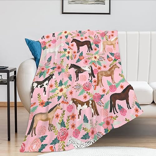 Miniatura 2 de Manta de caballo para niñas y mujeres, manta de franela de forro polar de animales del oeste, suave y ligera, manta de felpa de caballo, manta rosa