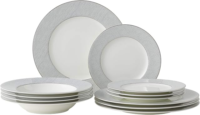Amazon Brand - Umi Dinner Set (Silver Rim Set 4)