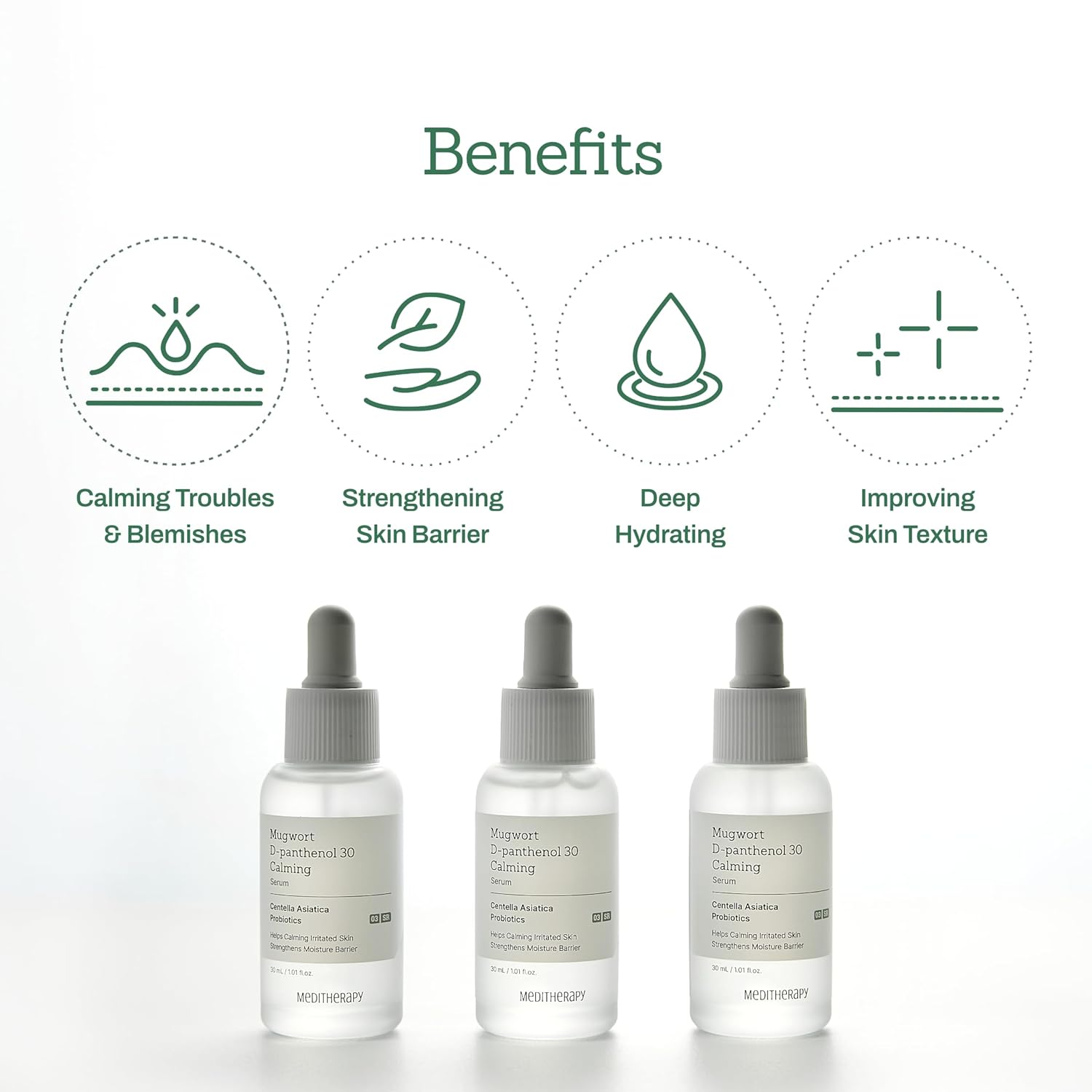 MEDITHERAPY Mugwort D-Panthenol 30 Calming Serum, High Concentration for Skin Barrier & Deep Calming, Pure Ingredients, Korean Skincare 1.01 fl.oz - Image 3